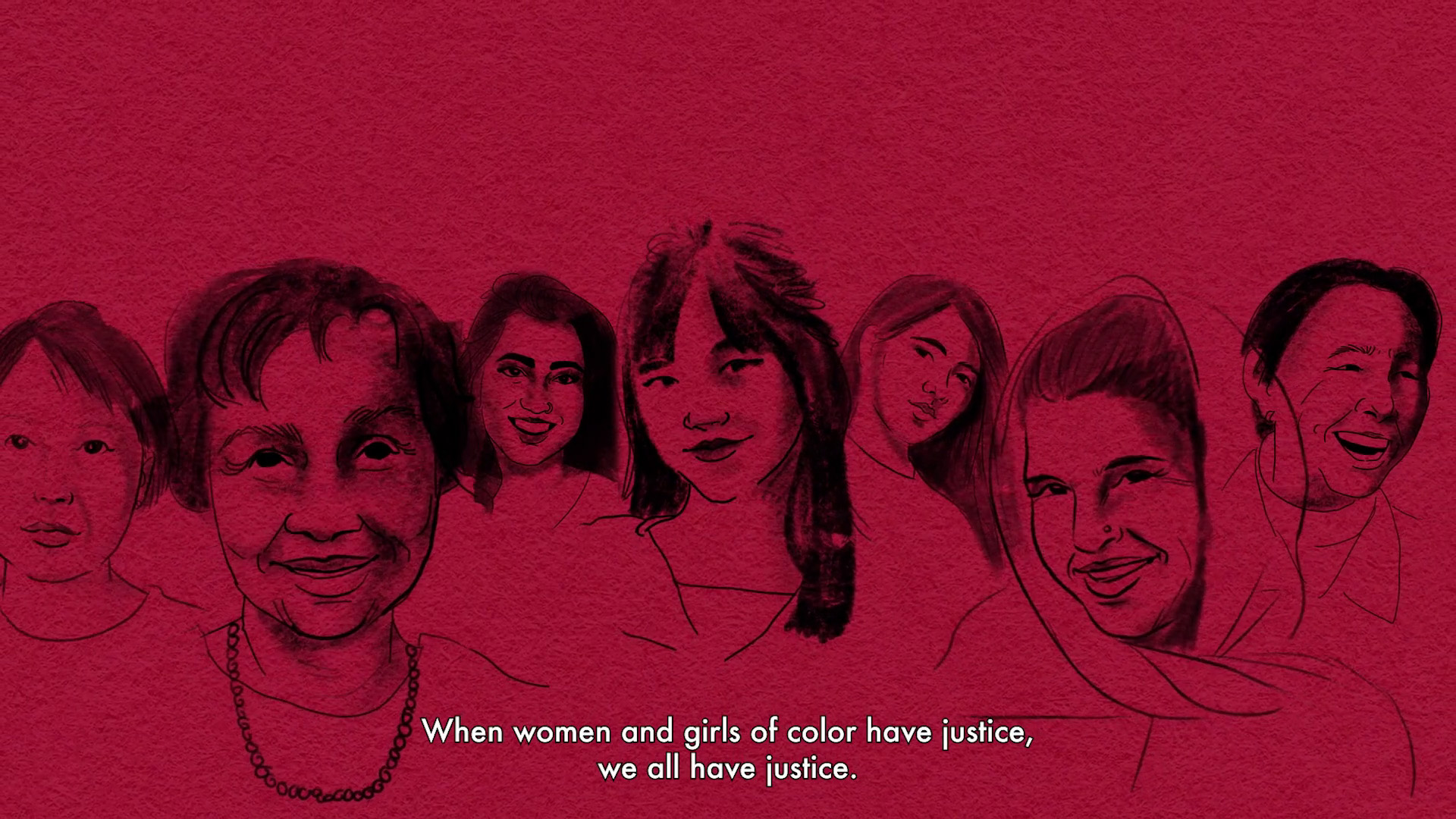 Illustration of many AAPI women with the caption: "when women and girls of color have justice, we all have justice"